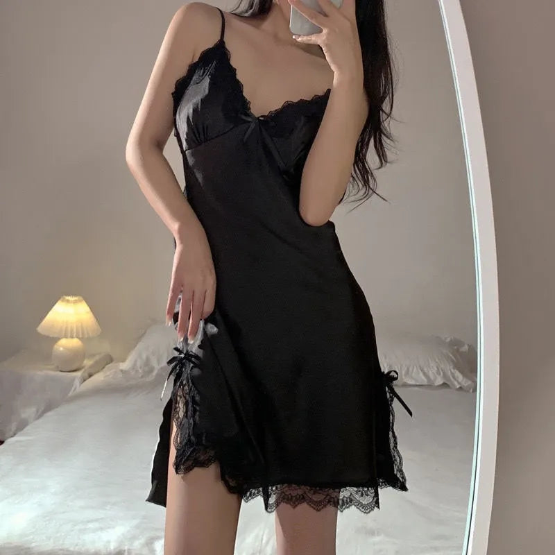 Elegant Silk Lace Nightgown | Free Ship to Canada